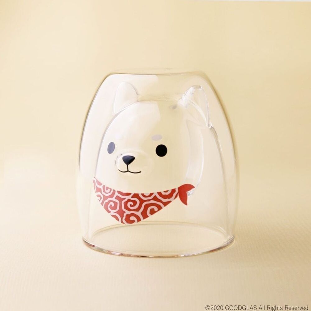 Goodglass Clear 3D Shiba Inu Red Scarf Double-Walled Insulated Glass Coffee Mug - Picture 1 of 7